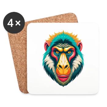 Baboon Cute Kawaii Cartoon Clipart Animal Face - Coasters (set of 4) - white - Front