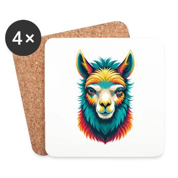Alpaca Cute Kawaii Cartoon Clipart Animal Face - Coasters (set of 4) - white - Front