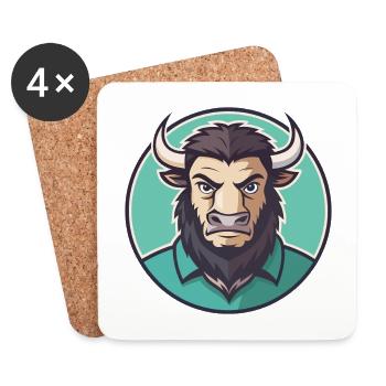 Bison Kawaii Cartoon Character Animal Pet Face - Coasters (set of 4) - white - Front