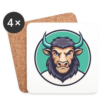 Buffalo Kawaii Cartoon Character Animal Pet Face - Coasters (set of 4) - white - Front