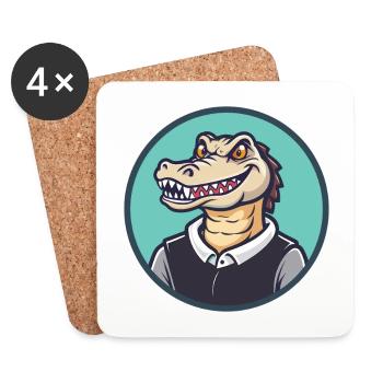 Crocodile Kawaii Dessin animé Personnage Animal Animal Visage - Dessous de verre (lot de 4) - blanc - Devant