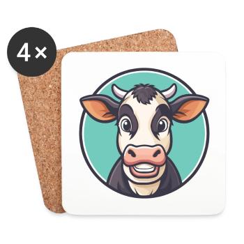 Cow Kawaii Cartoon Character Animal Pet Face - Coasters (set of 4) - white - Front