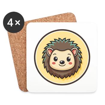 Hedgehog Kawaii Cartoon Character Animal Pet Face - Coasters (set of 4) - white - Front