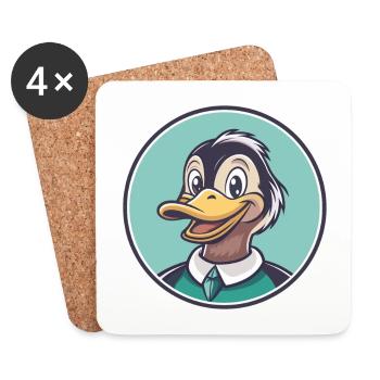 Canard Kawaii Dessin Animé Personnage Animal Animal Visage - Dessous de verre (lot de 4) - blanc - Devant