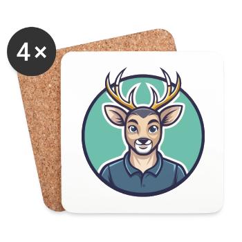 cerf kawaii dessin animé personnage animal animal visage - Dessous de verre (lot de 4) - blanc - Devant
