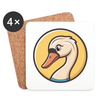 cygne kawaii dessin animé personnage animal visage d’animal - Dessous de verre (lot de 4) - blanc - Devant