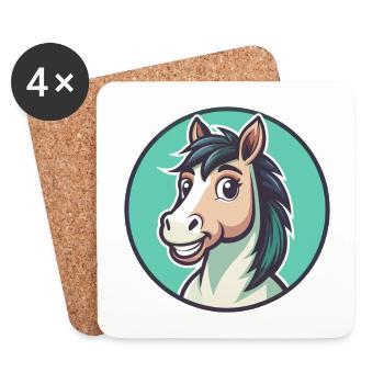 Horse Kawaii Cartoon Character Animal Pet Face - Coasters (set of 4) - white - Front
