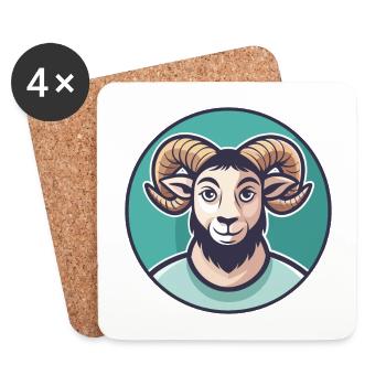 Ram Kawaii Cartoon Character Animal Pet Face - Coasters (set of 4) - white - Front