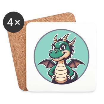 Drache Kawaii Cartoon Figur Tier Haustier Gesicht - Untersetzer (4er-Set) - Weiß - Vorne