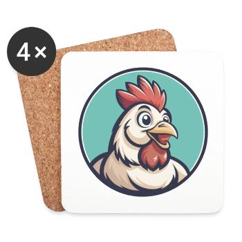 Chicken Kawaii Cartoon Character Animal Pet Face - Coasters (set of 4) - white - Front