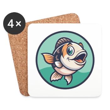 Fish Kawaii Cartoon Character Animal Pet Face - Coasters (set of 4) - white - Front