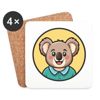 Koala Kawaii Dessin animé Personnage Animal Animal Visage - Dessous de verre (lot de 4) - blanc - Devant