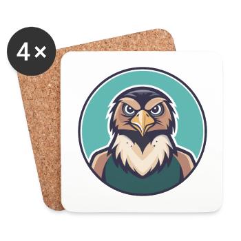 Hawk Kawaii Cartoon Character Animal Pet Face - Coasters (set of 4) - white - Front