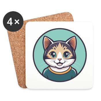 Cat Kawaii Cartoon Character Animal Pet Face - Coasters (set of 4) - white - Front
