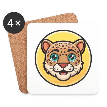 Léopard Kawaii Dessin animé Personnage Animal Visage D’animal - Dessous de verre (lot de 4) - blanc - Devant