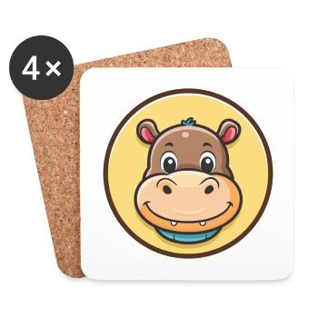 hippopotame kawaii dessin animé personnage animal visage d’animal de compagnie - Dessous de verre (lot de 4) - blanc - Devant