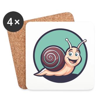 Escargot Kawaii Dessin animé Personnage Animal Visage D’animal - Dessous de verre (lot de 4) - blanc - Devant