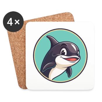 Orca Kawaii Cartoon Figur Tier Haustier Gesicht - Untersetzer (4er-Set) - Weiß - Vorne