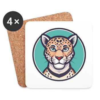 Léopard Kawaii Dessin animé Personnage Animal Visage D’animal - Dessous de verre (lot de 4) - blanc - Devant