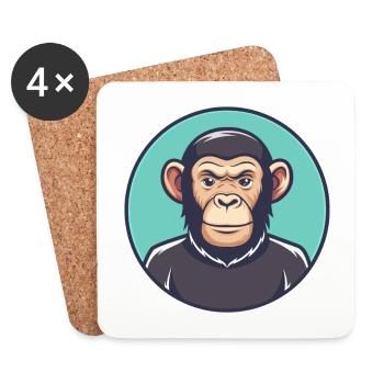 Chimpanzee Kawaii Cartoon Character Animal Face - Coasters (set of 4) - white - Front