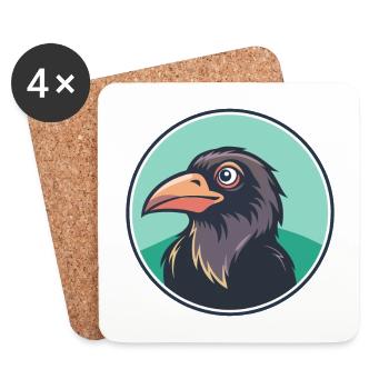 Raven Kawaii Cartoon Character Animal Pet Face - Coasters (set of 4) - white - Front