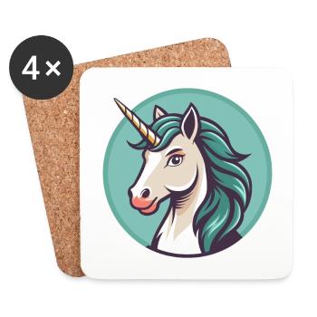 Unicorn Kawaii Cartoon Character Animal Pet Face - Coasters (set of 4) - white - Front