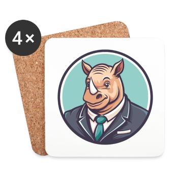 rhinocéros kawaii dessin animé personnage animal visage d’animal de compagnie - Dessous de verre (lot de 4) - blanc - Devant