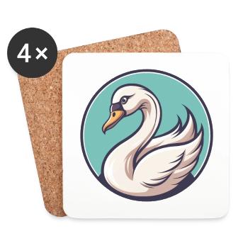 cygne kawaii dessin animé personnage animal visage d’animal - Dessous de verre (lot de 4) - blanc - Devant