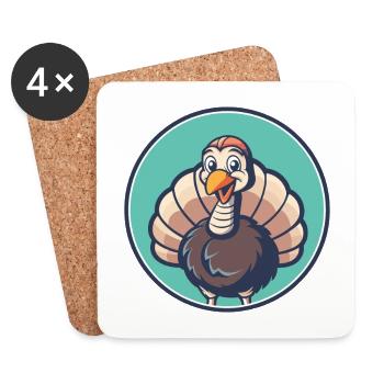 Turkey Kawaii Cartoon Character Animal Pet Face - Coasters (set of 4) - white - Front