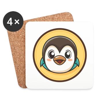 Pingouin Kawaii Dessin animé Personnage Animal Visage D’animal - Dessous de verre (lot de 4) - blanc - Devant