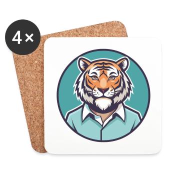 Tiger Kawaii Cartoon Character Animal Pet Face - Coasters (set of 4) - white - Front