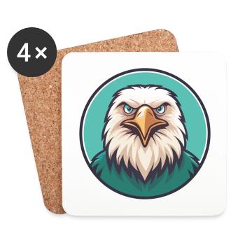 Eagle Kawaii Cartoon Character Animal Pet Face - Coasters (set of 4) - white - Front