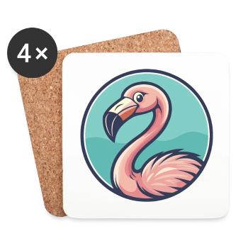Flamingo Kawaii Cartoon Character Animal Pet Face - Coasters (set of 4) - white - Front