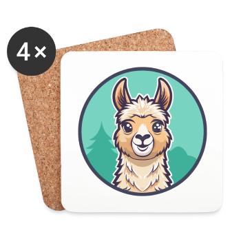 Lama Kawaii Cartoon Figur Tier Haustier Gesicht - Untersetzer (4er-Set) - Weiß - Vorne