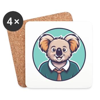 Koala Kawaii Dessin animé Personnage Animal Animal Visage - Dessous de verre (lot de 4) - blanc - Devant