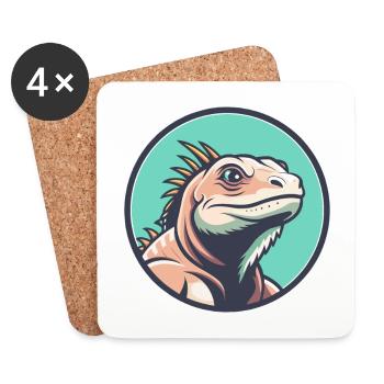 Iguana Kawaii Cartoon Character Animal Pet Face - Coasters (set of 4) - white - Front