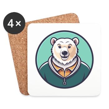 Polar Bear Kawaii Cartoon Character Animal Face - Coasters (set of 4) - white - Front