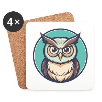 hibou kawaii dessin animé personnage animal visage d’animal - Dessous de verre (lot de 4) - blanc - Devant