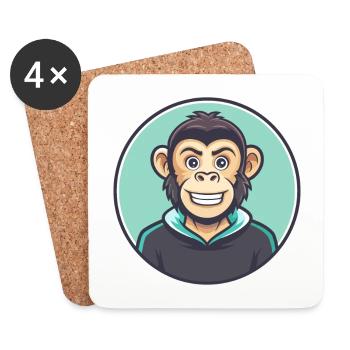 Monkey Kawaii Cartoon Character Animal Pet Face - Coasters (set of 4) - white - Front