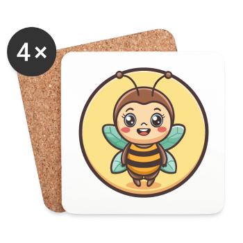 Abeille Kawaii Dessin Animé Personnage Animal Animal Visage - Dessous de verre (lot de 4) - blanc - Devant