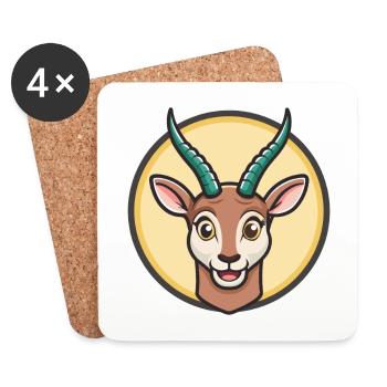 Antelope Kawaii Cartoon Character Animal Pet Face - Coasters (set of 4) - white - Front