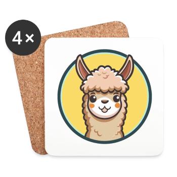 Alpaga Kawaii Dessin animé Personnage Animal Animal Visage - Dessous de verre (lot de 4) - blanc - Devant