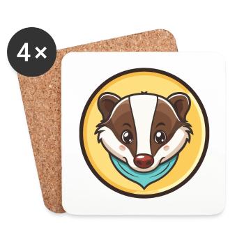 blaireau kawaii dessin animé personnage animal visage d’animal - Dessous de verre (lot de 4) - blanc - Devant