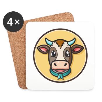Cow Kawaii Cartoon Character Animal Pet Face - Coasters (set of 4) - white - Front