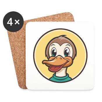 Canard Kawaii Dessin animé Personnage Animal Animal Visage - Dessous de verre (lot de 4) - blanc - Devant