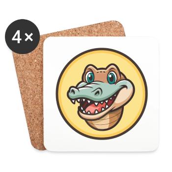 Crocodile Kawaii Dessin animé Personnage Animal Animal Visage - Dessous de verre (lot de 4) - blanc - Devant