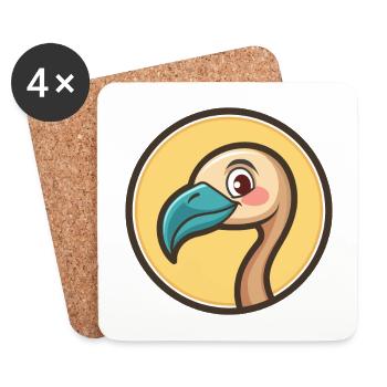 Flamingo Kawaii Cartoon Character Animal Pet Face - Coasters (set of 4) - white - Front