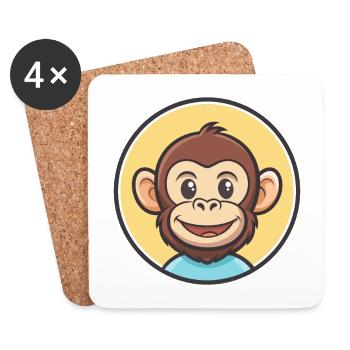 Monkey Kawaii Cartoon Character Animal Pet Face - Coasters (set of 4) - white - Front