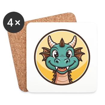 Drache Kawaii Cartoon Figur Tier Haustier Gesicht - Untersetzer (4er-Set) - Weiß - Vorne
