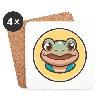 Frog Kawaii Cartoon Character Animal Pet Face - Coasters (set of 4) - white - Front